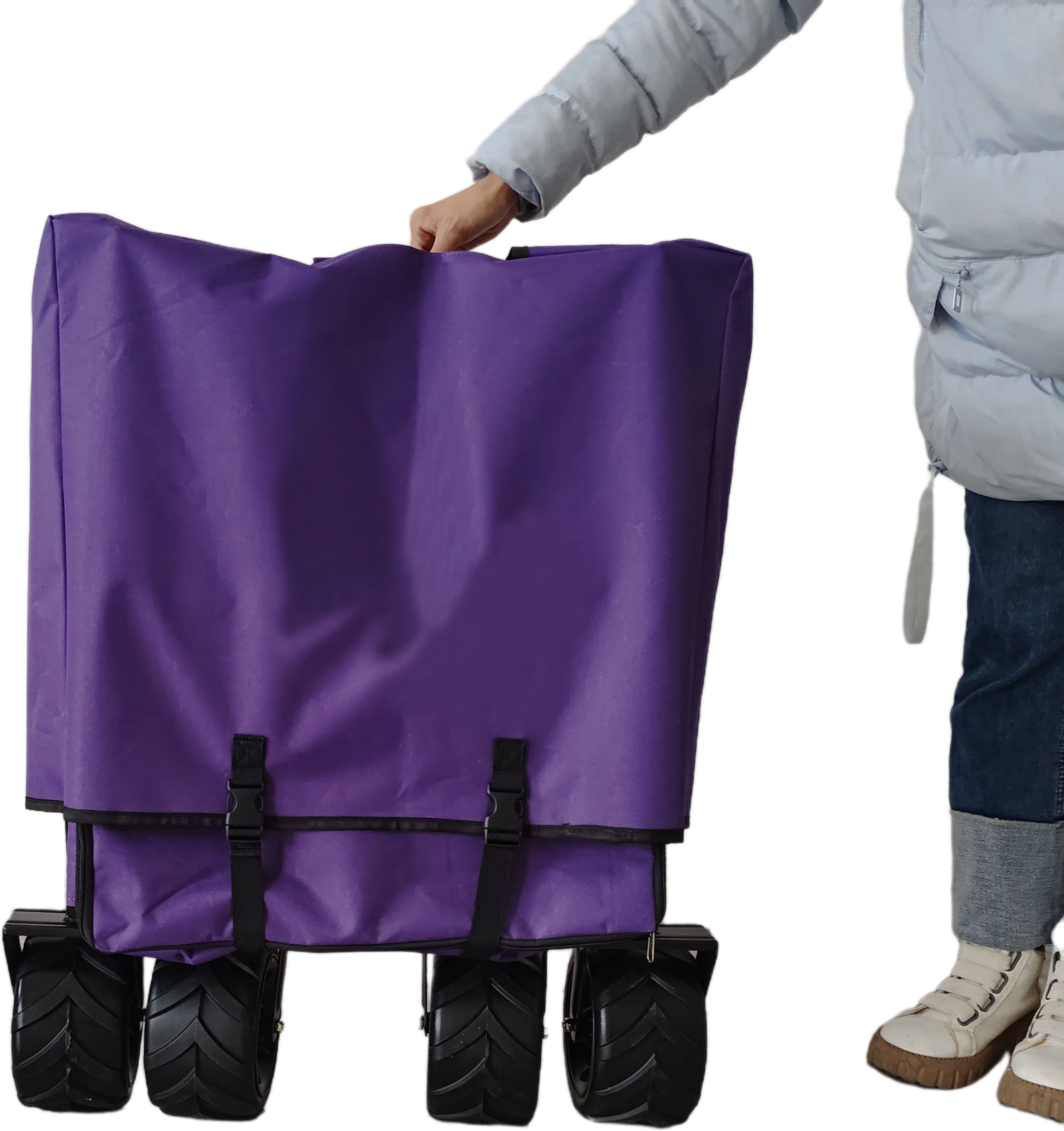 Outdoor Camping Folding Wagon Canopy On Top Adjustable Handle Wide Wheel Purple