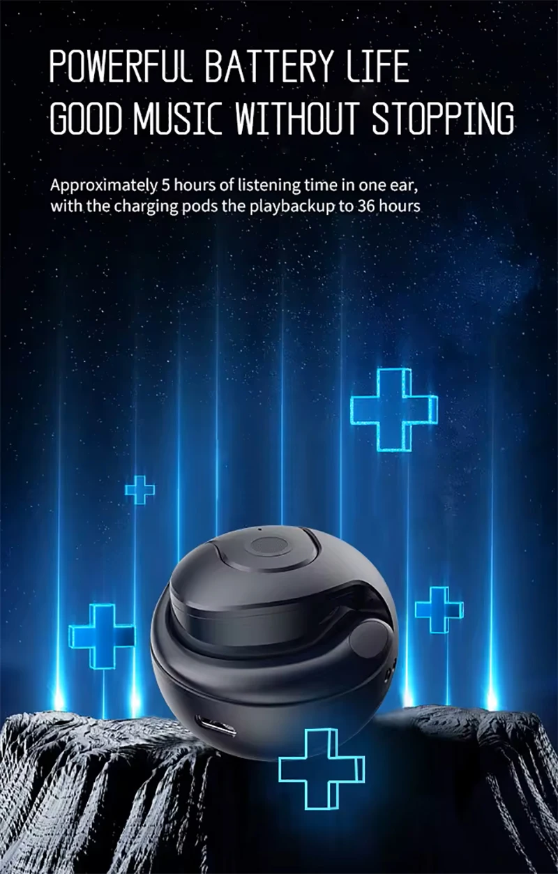 True Wireless Over-Ear Headsets LED Battery Indicator Noise Reduction FM Radio Mini Stereo Earphones Gaming Sports Waterproof