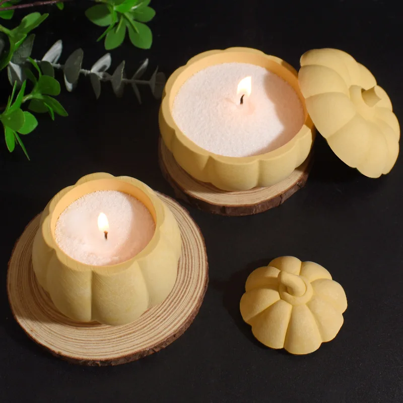 Halloween Pumpkin Silicone Mold Gypsum Ornament for Candle Cup & Storage Box Plant Shape Halloween Jar Mold factory
