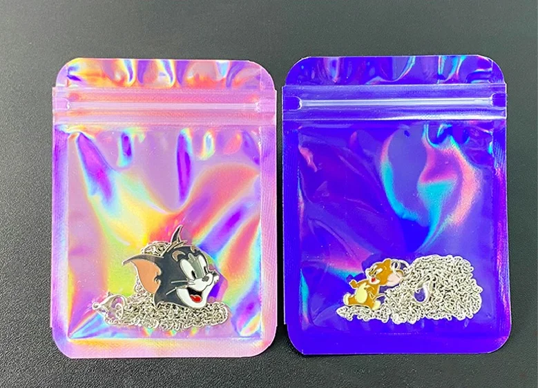 Translucent Colorful Bone Bag Rainbow Jewelry Packaging Bag Earrings Flash Sealed Pocket Color Laser Yin Yang Self Sealing Bag