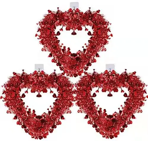 Valentines Day Tinsel Heart Wreaths Garland Red Heart Shaped