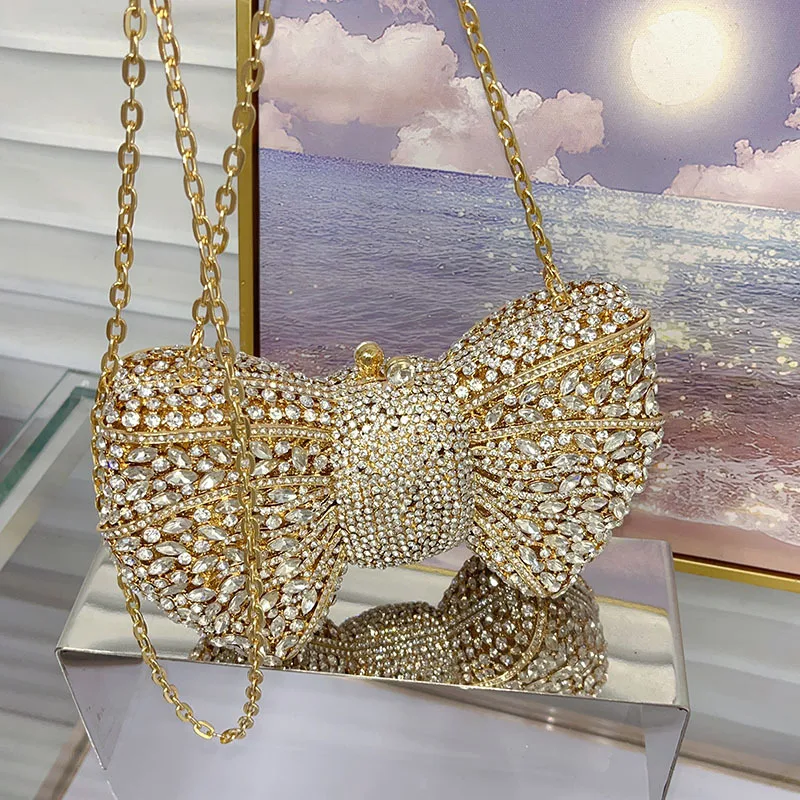 Sweet Bow Shaped Diamonds Evening Bags Luxury Clutches