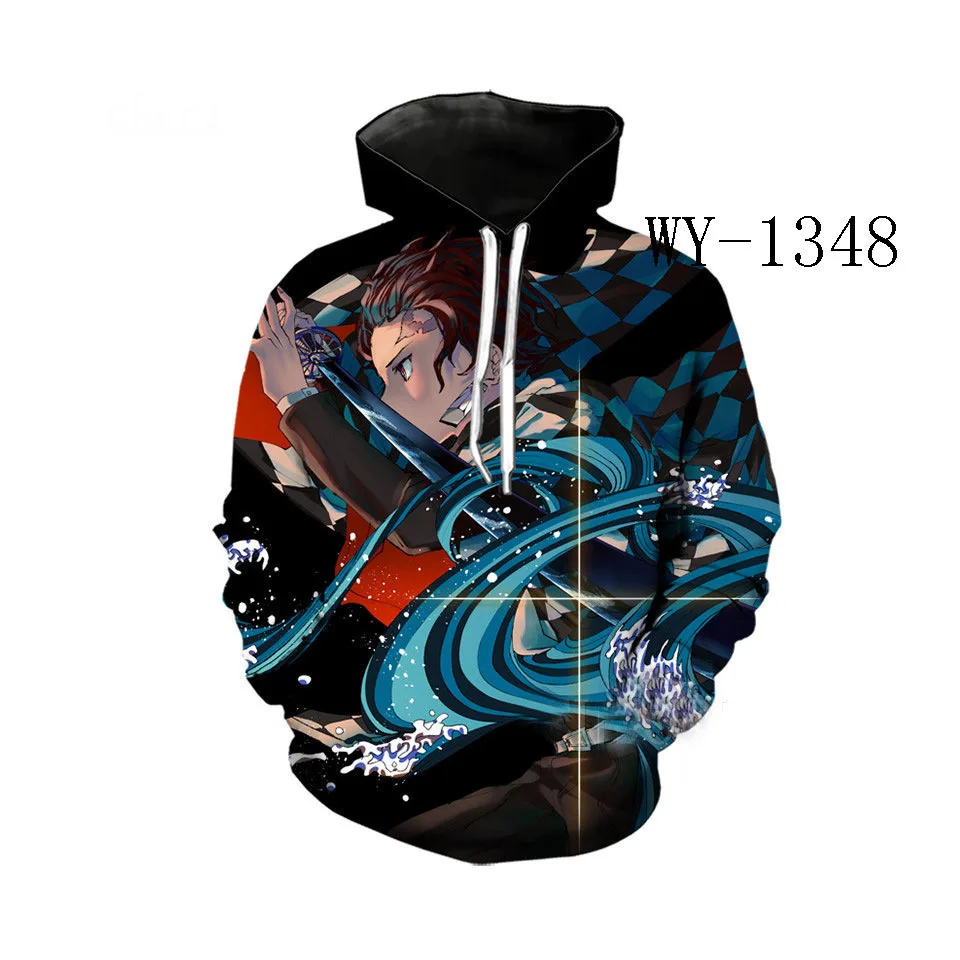 Satdflie Anime Demon Slayer bedrukte hoodie mannen vrouwen Harajuku trui met dekenmouwen unisex casual hooded tops, S