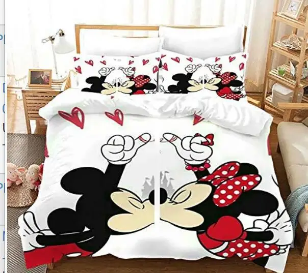 3d Cartoon Style Mickey Mouse Minnie Printed Three Pieces Bedding Set ...