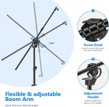 Neewer 2-in-1 Photography Light Stand, Aluminum Alloy 9.7ft Heavy Duty Tripod Stand With 3.8ft Boom Arm and Empty Sandbag for detail image