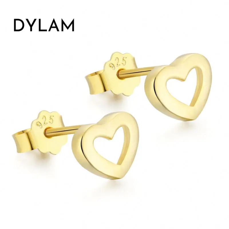 Gold over 925 Silver Iced Heart Earrings