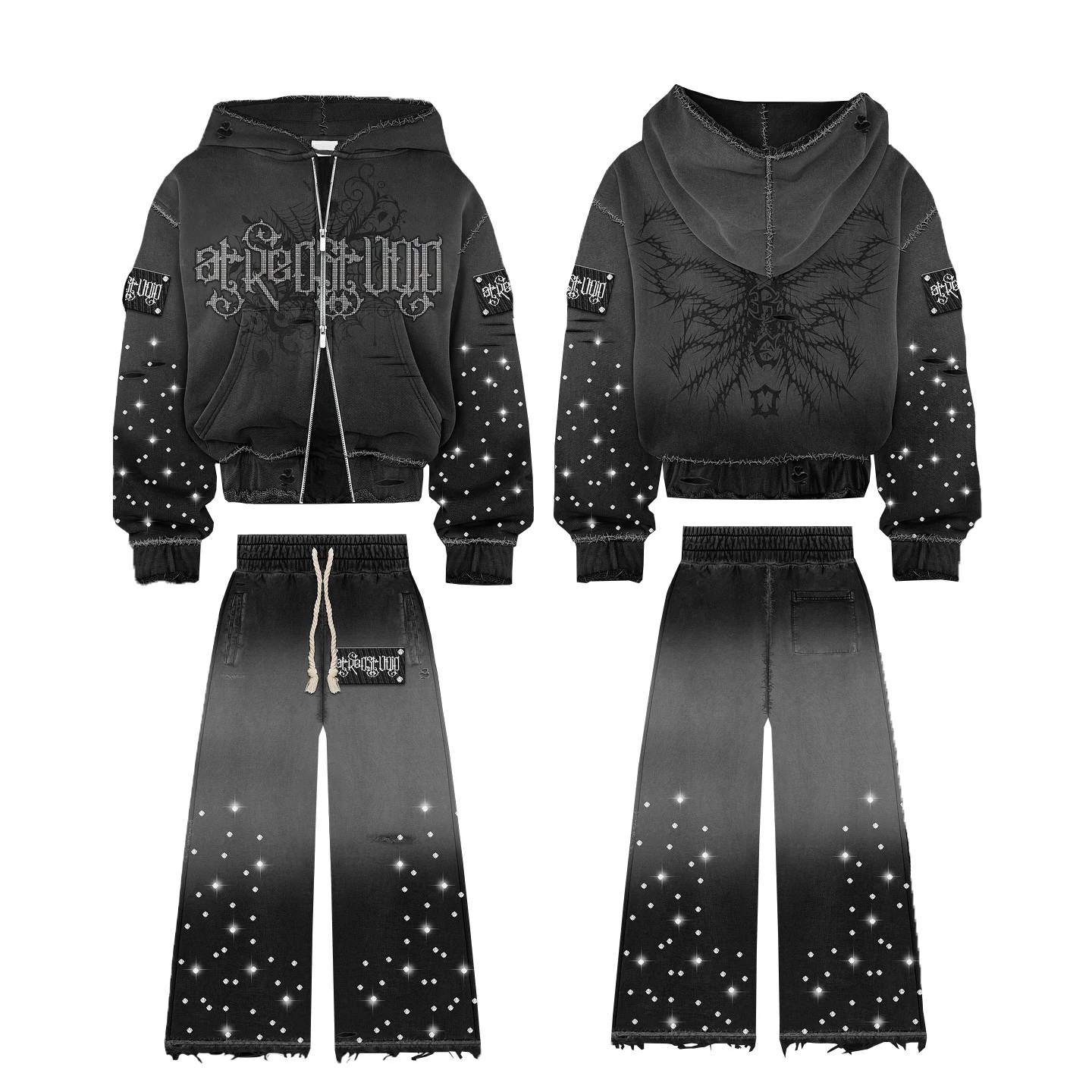 Rhinestone Print Vintage Street Edgy Hoodie main image 1