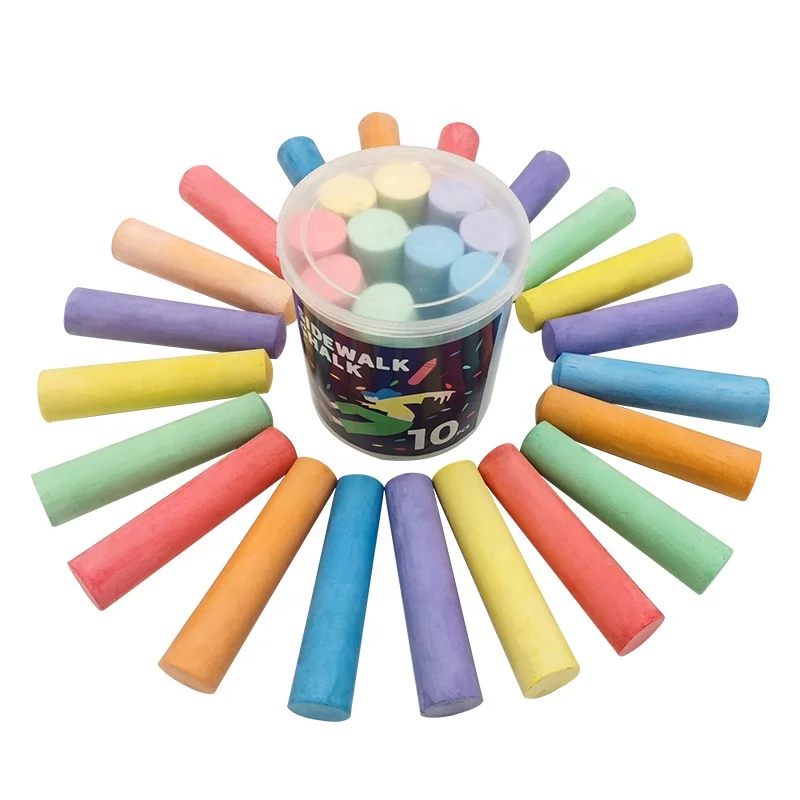Popular Easy Taking Bucket 10 Pcs Packed Colored Non Toxic School and Sidewalk Chalks