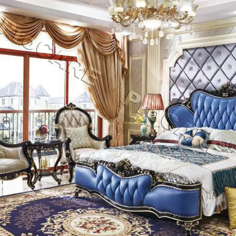 Итальянский стиль Европейская спальня деревянная королевская мягкая кровать большого размера