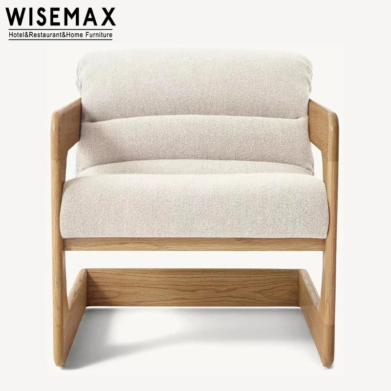 WISEMAX Janpandi Style Occasional Chairs for Bedroom Wooden and Boucle Tufted Single Leisure Arm Side Chairs for Living Room
