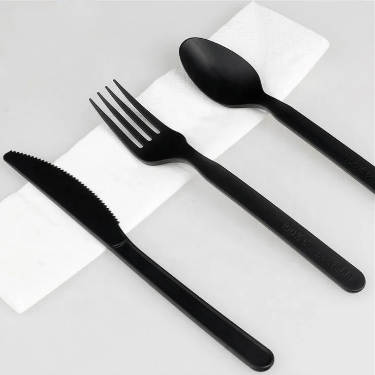 Factory Original 100% Compostable Black Knife Fork Spoon Set Luxury ...