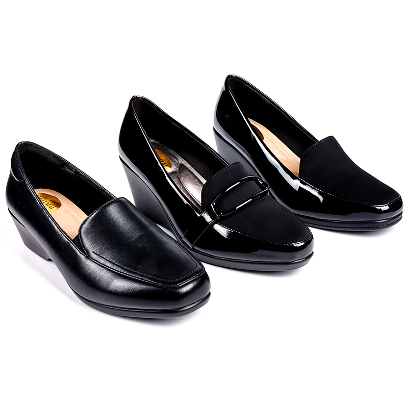 2023 Arch Support Insole Comfortable Shoes Women Solid Black Wedge Heel