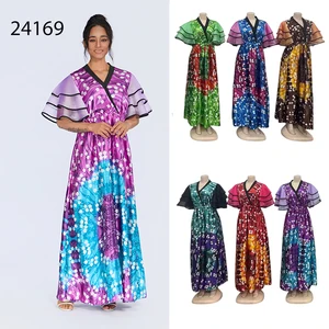 New Wholesale Summer Ladies Fashion Casual V-neck Short Sleeve Printed Elegant Dress