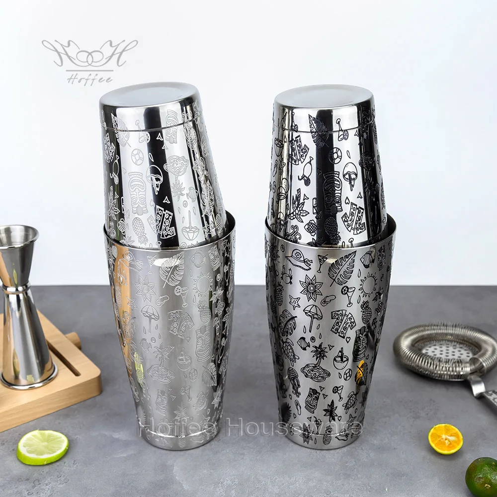 Tropical Tiki Engraved 18/28oz Boston Cocktail Shaker Set 