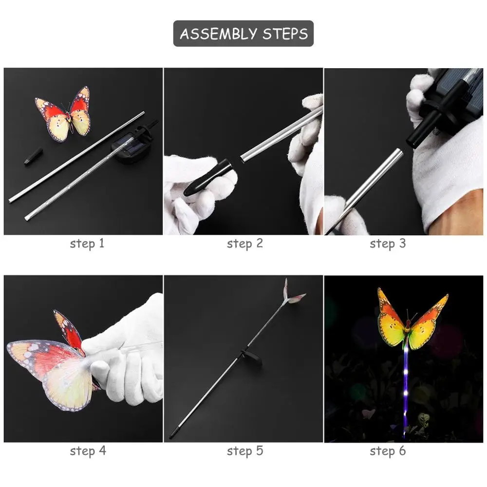 
3 пачки ABS + Акриловые солнечные светодиодные садовые фонари Солнечный Кол свет Бабочка 