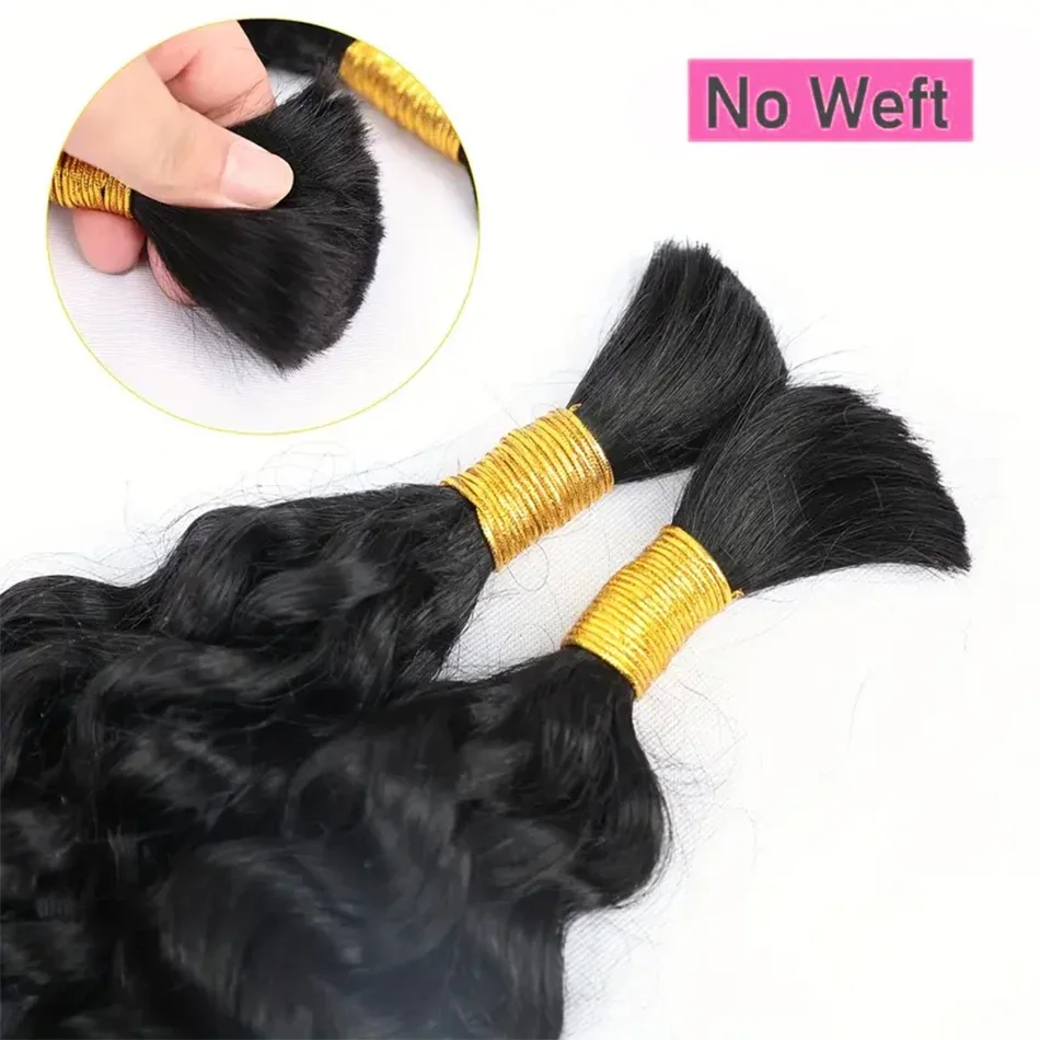 Capelli umani sfusi a onde profonde senza trama, trecce di capelli umani Remy per intrecciare, colore nero naturale, capelli ricci sfusi per intrecciare per donne #1B_voghion.com