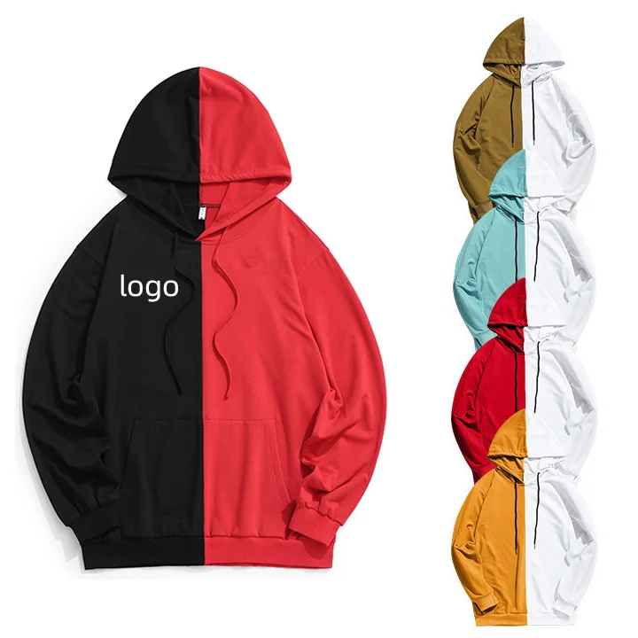 Pullover Oem Customized Two-color Design Colorblock Hoody Half and Half Colored Split Multi Color Block 2 Two Tone Hoodie