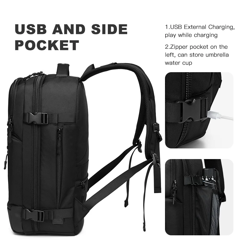 Ozuko 9405 Large New Design Capacity Travel Business Waterproof Backpack  Men'S Multifunctional Student Black Laptop Bag