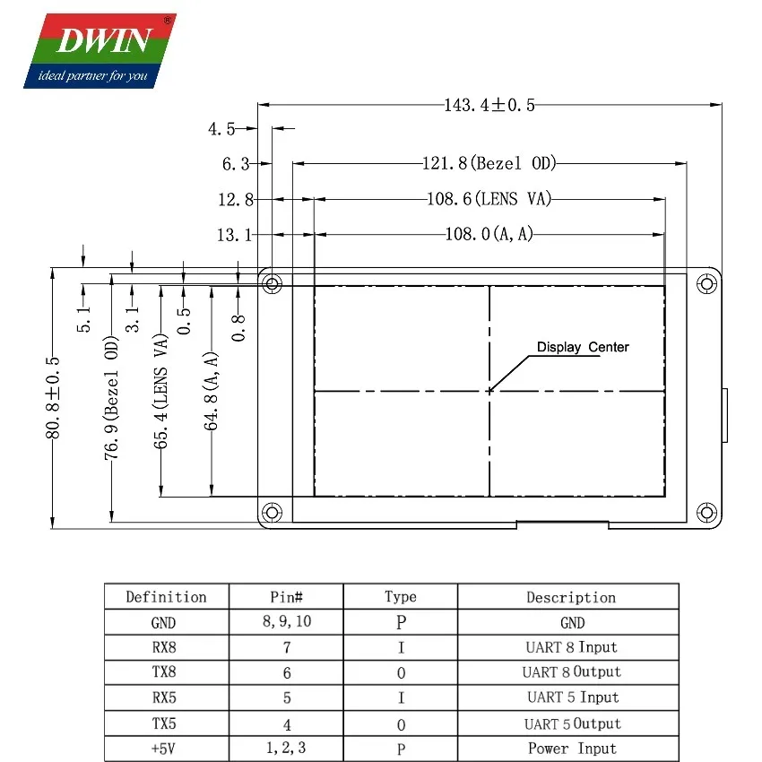 DWIN 5 Inch Display LCD Panel 800*480 HMI Android System RK3566 TFT Display 5" Android Board Capacitive Touch Screen Module