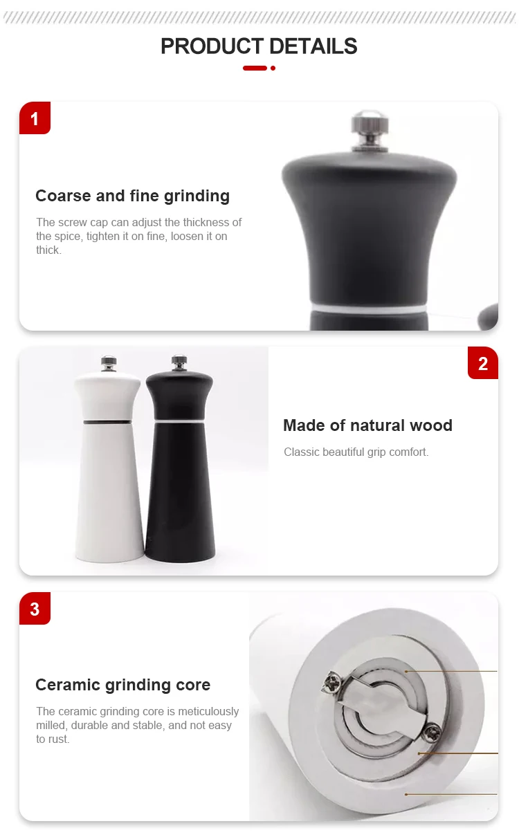 Luxury Kitchen Gadgets Acacia Wooden Mini Manual Spice Salt And Black