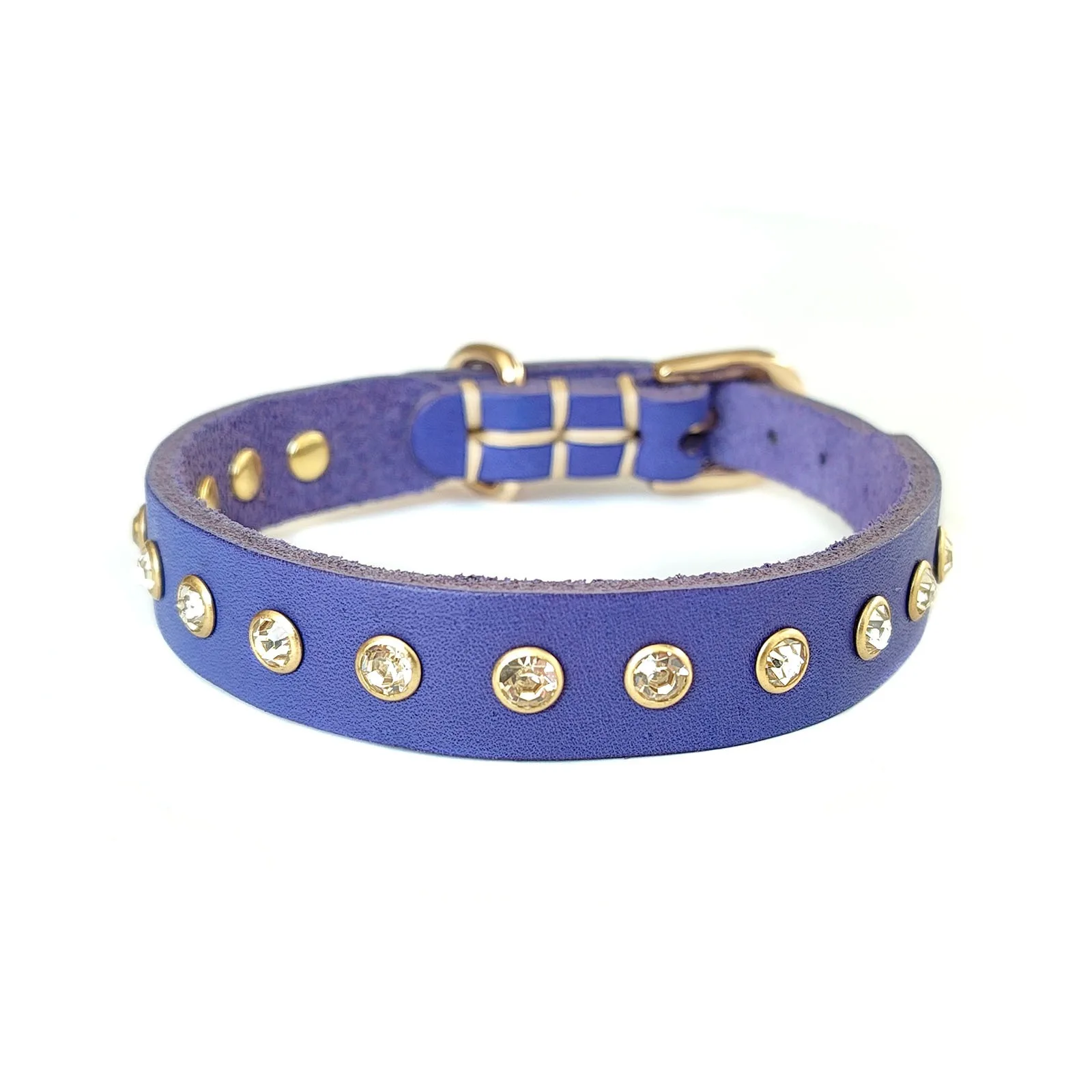 Diamond Rhinestone Rivets Pet/cat Collar Genuine Cowhide Small Dog