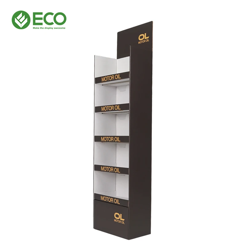 Customized Modern Cardboard Display Stand Rack for Lubricant Engine Oil Lube Oil Display Rack