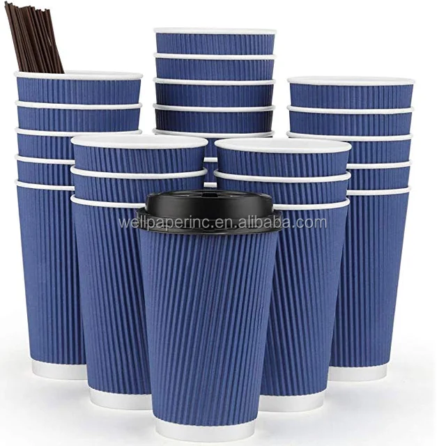 50pcs 8oz/9oz/12oz/16oz Premium Ripple Paper Cups with Lids for Better Insulation for Coffee Tea Hot Cocoa or Iced Drinks