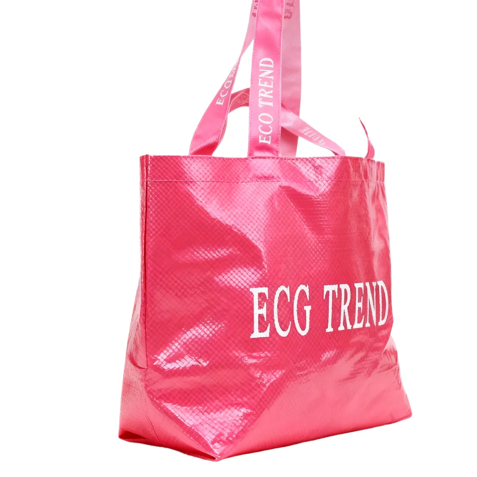 product custom pp woven tote bag foldable party recycle grocery eco stock reusable holiday shopping bag laminated personalizable bag-12