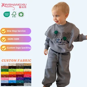 2026 New Trendy Two-Piece Boys Clothing Set Casual Sweat Pants Print Pullover 100% Cotton Wholesale