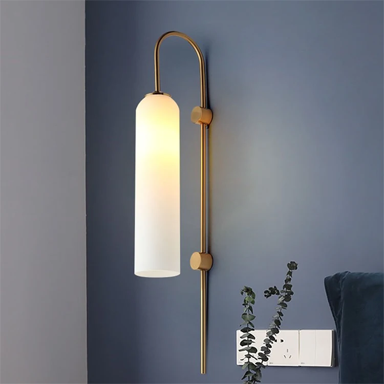 Modern Design Nordic Decorative Gold Metal Blue Glass Bathroom Wall Lamp