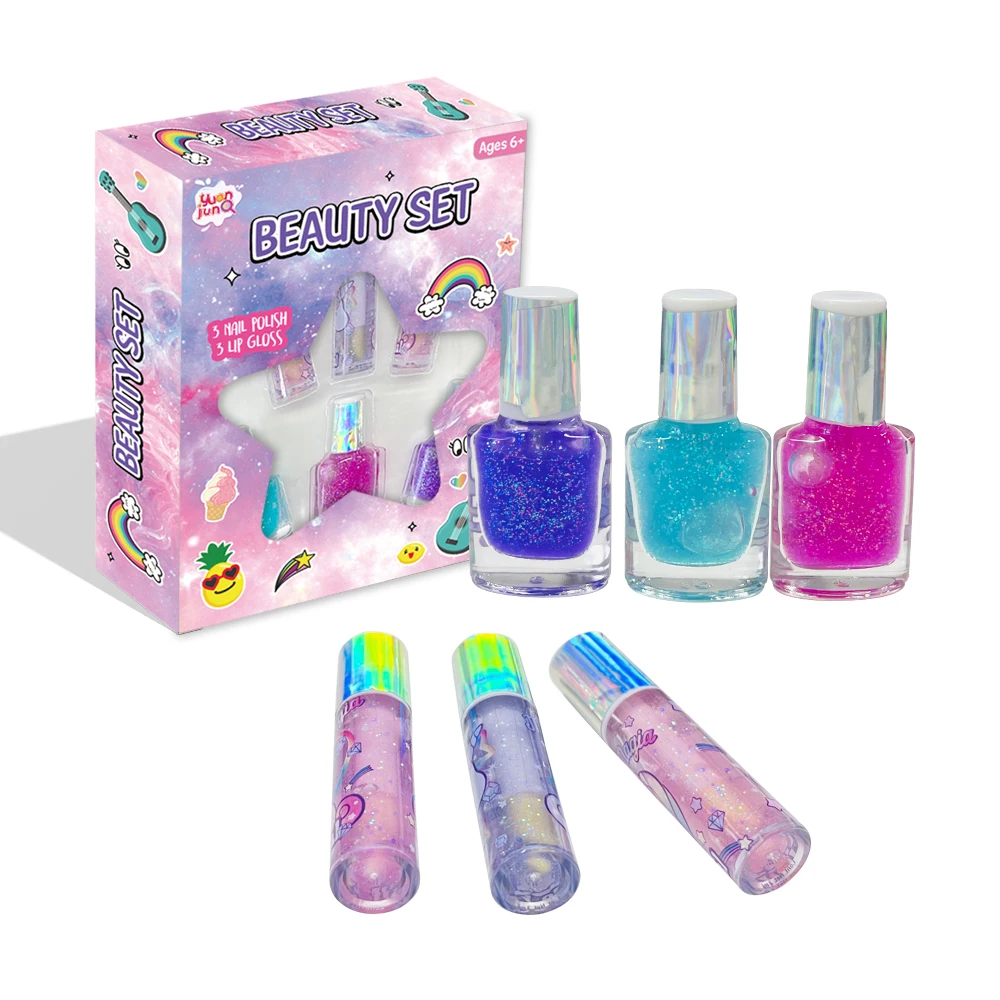 Нетоксичный милые шелушиться розовые блестящие плиссированные шорты для детей блеск для губ Лак для ногтей красоты Набор для макияжа комплект для детей