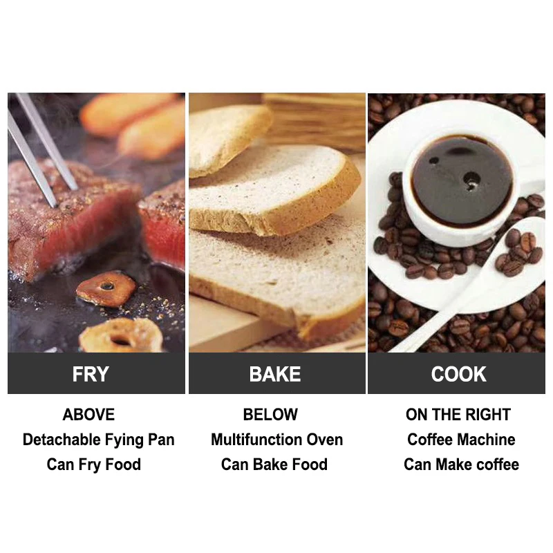 Three in One Multifunctional Toaster Coffee Pot Oven Frying Pan Set Electric 3 in 1 Breakfast Sandwich Makers Machine