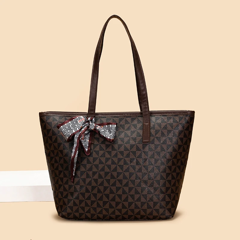Large Capacity Fashion Printed Women's PU Single Strap Shoulder Tote Bag Handbag Zipper Closure Anti-Theft Waterproof Portable