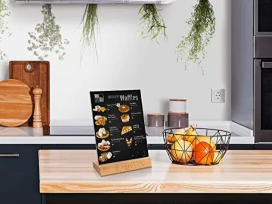 Custom Wood Base Table Menu Display Stand for Restaurant