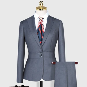 New Technology Business Formal Two Piece Upscale Bank Hotel Exquisite Suit Plus Long Pants Gray Ladies Workwear