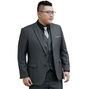 High Quality New Loose Business Slim Double Buckle Plus Size Men's Suit Wedding Set 3 Pieces Anti-Wrinkle Viscose Blend