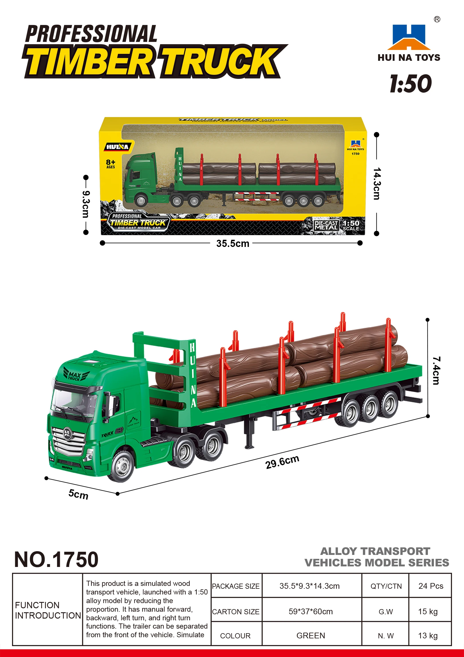 Huina 1750 1/50 Alloy Wood Transporter Static Model Children Toy