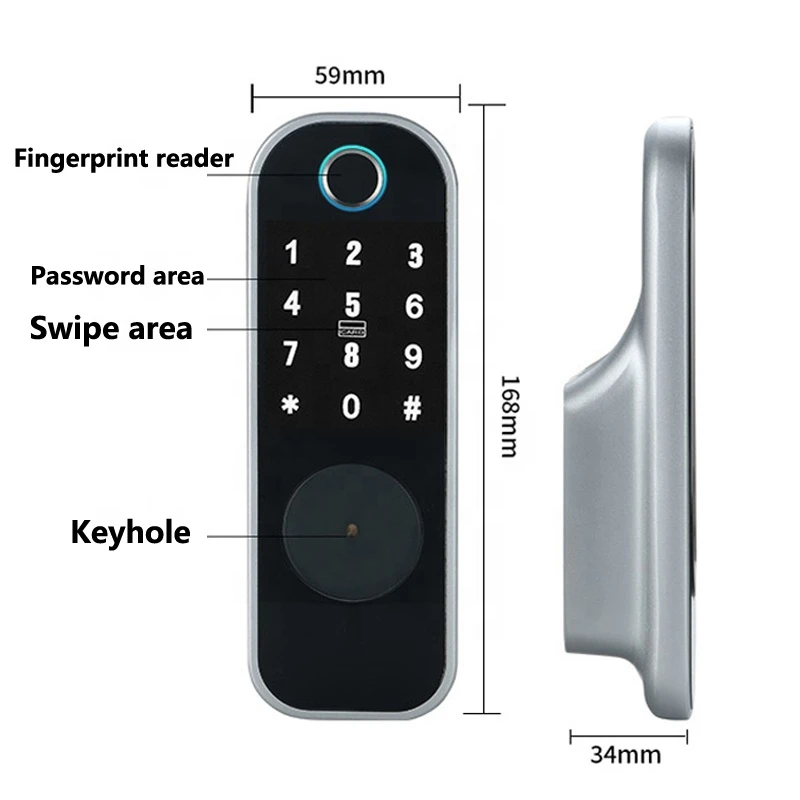 Grade C Lock Cylinder Smart Door Lock with 2 Years Warranty and 30-90mm Door Thickness