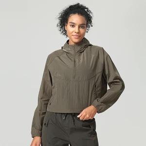 Custom Women Outdoor Running Jacket Zipper Quick-drying Sports Wear Long Sleeve Hooded Jacket Tight Running Yoga Fitness Top