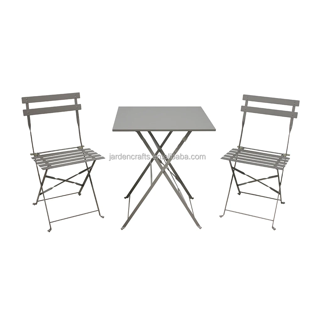 3 Pieces Patio Bistro Set Steel Folding Table And Chairs Folding