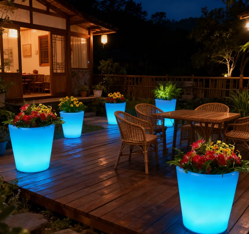 Modern Eco-Friendly LED Light-Up Flower Pot Waterproof Home Garden Decorative Planter PE Coating for Shopping Mall Planting