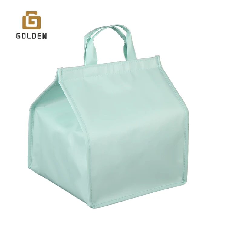 Golden Custom Imprint Portable Non Woven Large Insulated Tote Bag Thermal Lunch Cooler Bag