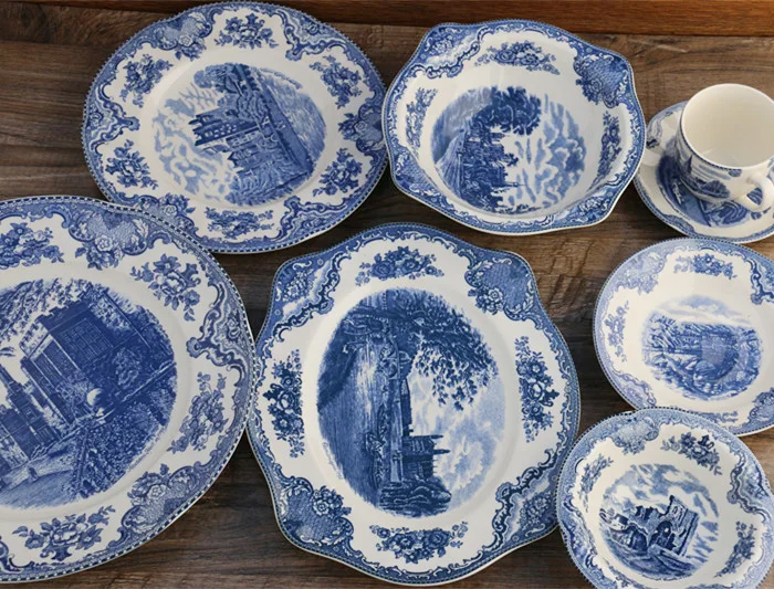 Wholesale Blue Castle Dinner Set - European Ceramic Plates