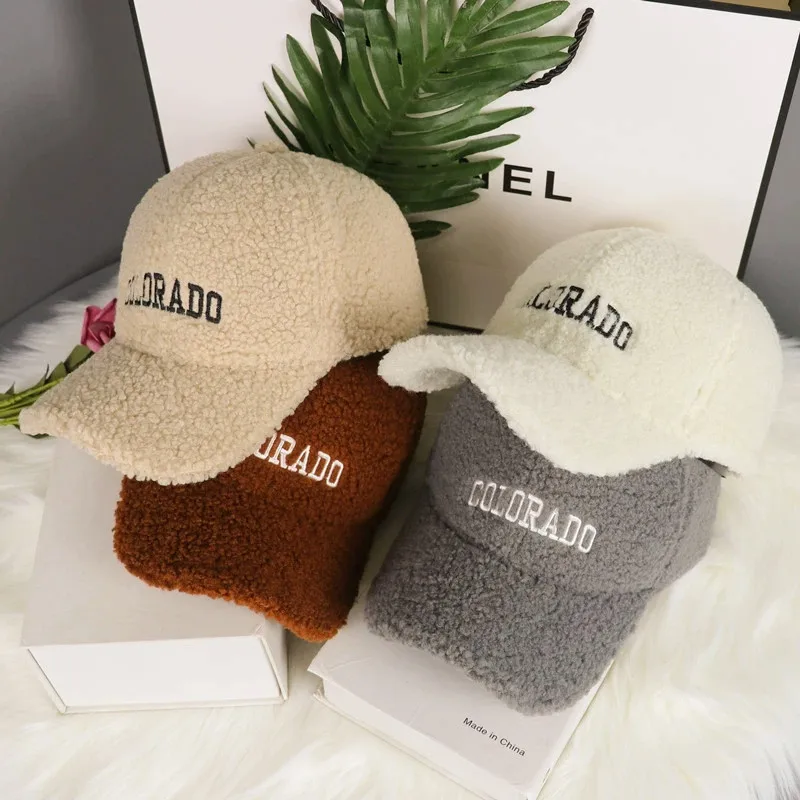 Оптовая продажа модная зимняя женская шапка с вышивкой и буквенным логотипом теплая пушистая Кепка головные уборы бейсболки для спорта на открытом
