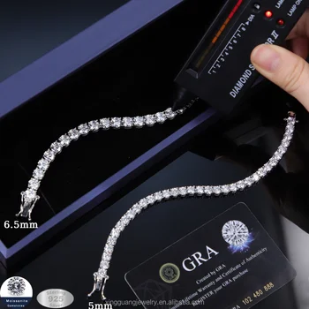 Moissanite Tennis Diamond Chain 5mm 6.5mm 925 Silver Gold Plated Fine Jewelry Bracelet VVS Moissanite Tennis Chain for Men Women