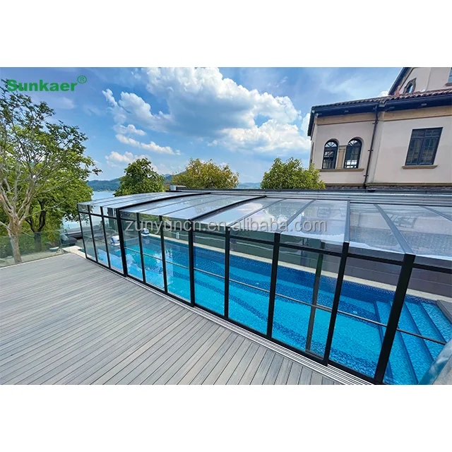 Customized Retractable Above Ground Polycarbonate Outdoor Sunroom Pool Enclosures Swimming Pool Covers & Reels Pool Shelters