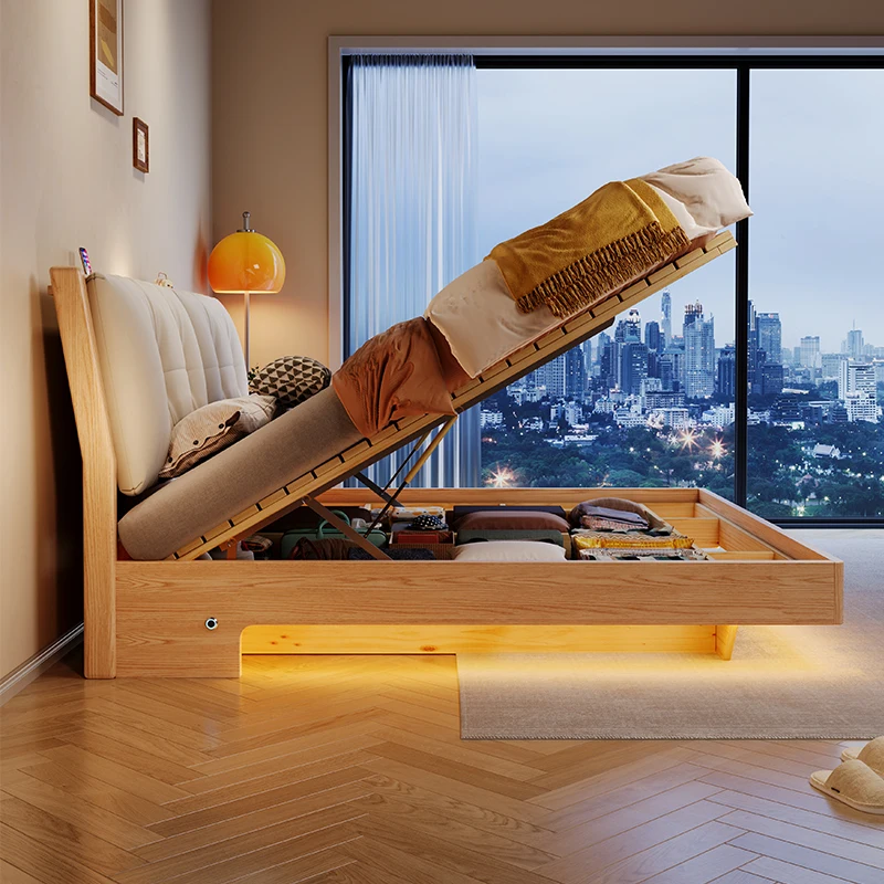 Custom Modern Design Queen/King Floating Bed With High Air Storage Box Solid Ash Wood Bedroom Furniture Bunk Bed Frame