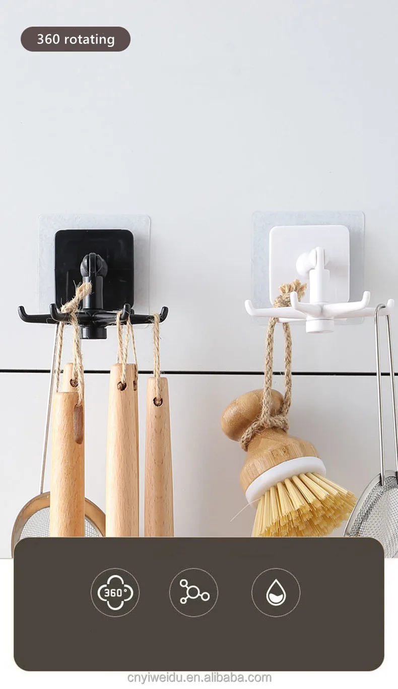 Wall Mounted Rotating Kitchen Hook Stainless Steel Adhesive Hooks