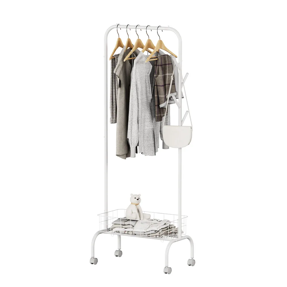 Factory Modern White Cloth Stand Multifunction Wheeled Coat Rack With