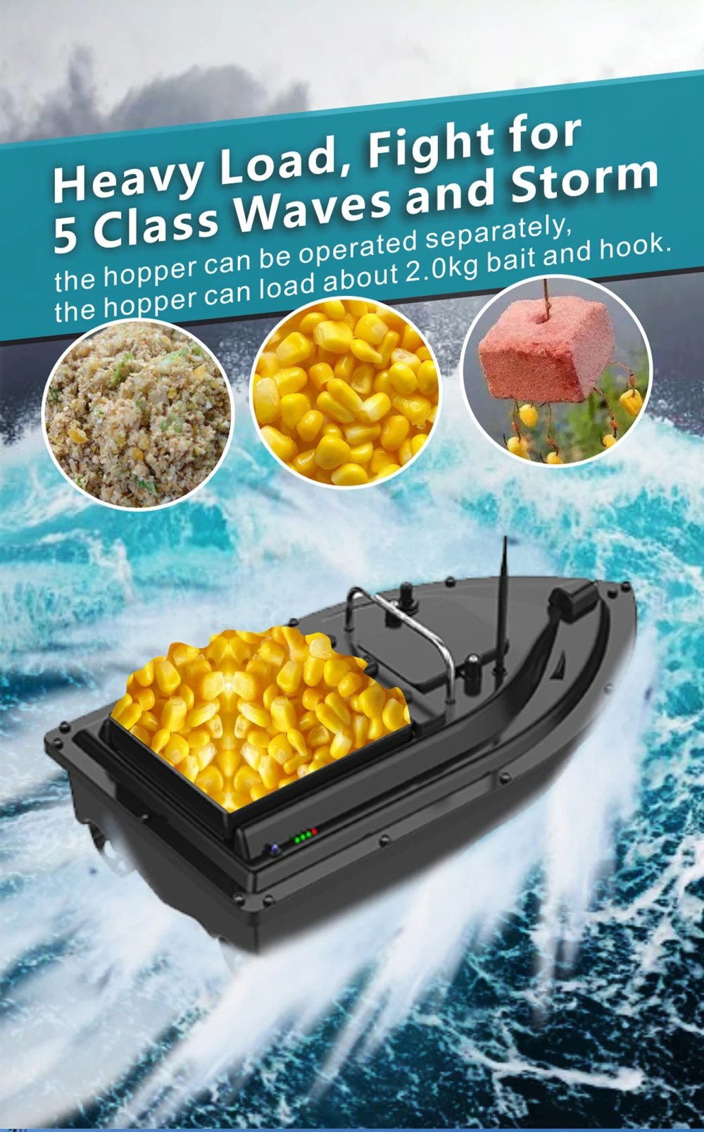 New Big Hopper Remote Control Boat Fishing Bait Boat GPS Powerful Two Motors Heavy Load 2kg Weight Cruise Fishing RC Bait Boat